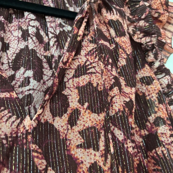 Ulla Johnson Dira Top Bordeaux Metallic Ruffle Size 6 Flutter Sleeve Tassel Tie - Picture 12 of 17